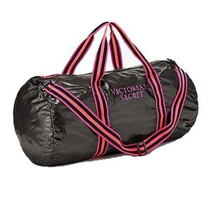 Victoria’s Secret Large Mesh Duffle Bag Lightweight Pink Black Gym Bag Travel